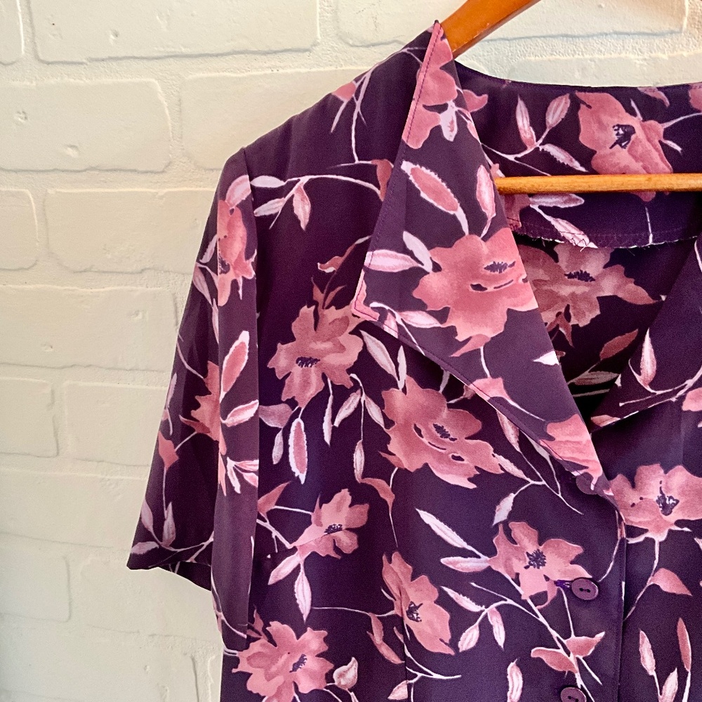 Vintage Handmade Purple/Pink Short Sleeve Button Up Shirt